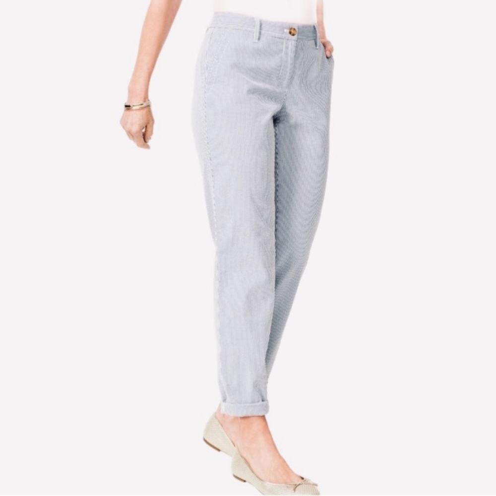 Talbot Girlfriend Chino Pants in White with Blue Stripes Size 4P